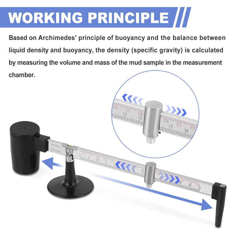 YUCHENGTECH Mud Hydrometer Mud Scale Liquid Densimeter Hydrometer Mud Gravity Balance Hydrometer with Measuring Range 0.96-2.5g/cmÂ³ Measuring Accuracy 0.01g/cmÂ³ - Image 5